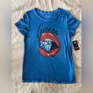 Guess Blue Graphic Tee with Red Lips